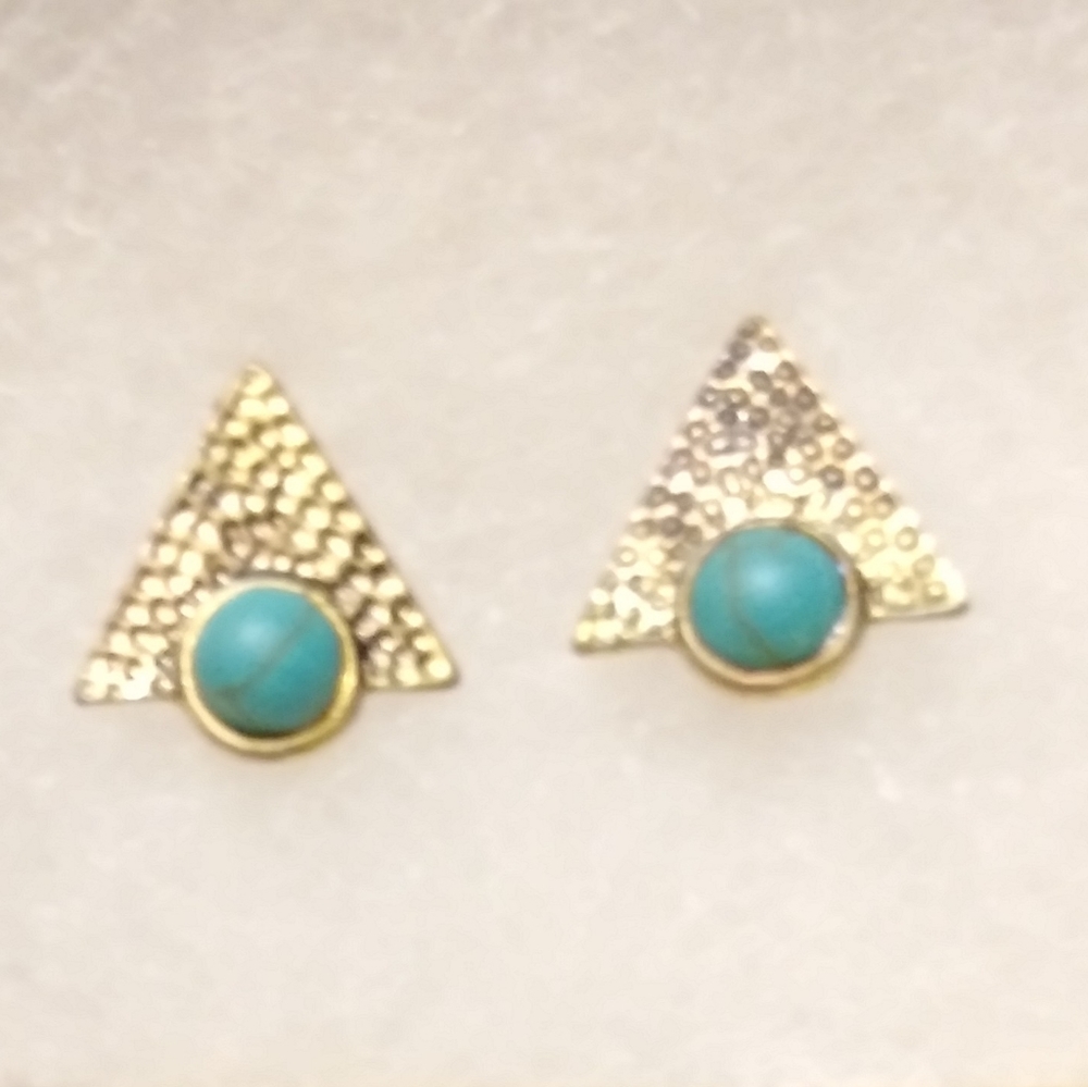 Vintage 1960's Silver Pyramid with Turquoise Earri